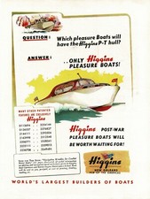 1944 HIGGINS Boat Co. Post-war pleasure boats to have PT hulls Vintage Print Ad picture