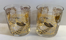 MCM Osborne Kemper Thomas Gold Peacock Old Fashioned Glasses 3.5