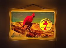 VTG 1950s SEAGRAMS 7 Crown Lighted Bar Sign Skiing Ski Resort Winter Scene picture