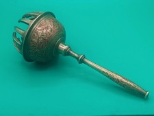 Vintage Indian Brass Claw Bell Hand Engraved Enamel Elephant Sarna Bell Handle picture