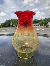 Vintage 7.5” Amberina Crackle Glass Hurricane Chimney Lamp Shade picture