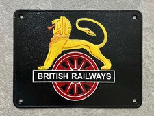 BRITISH RAILWAYS SIGN Cast Iron Heavy Duty Repro 1949 Steam Locomotive Logo 29cm picture