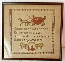 Antique Embroidery Needlepoint Linen Sampler  Framed Poem Presentation 16x16