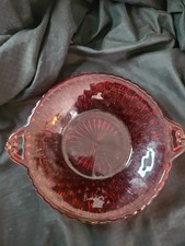 Indiana Glass Ruby Red Flashed Honeycomb 2-Handled Pressed Glass Bowl/Dish picture