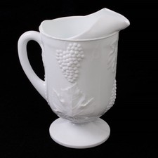 Vintage White Milk Glass Paneled Footed Pitcher Grape Vine Pattern 10.5