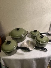 9 Pieces Vintage Avocado Green Pot And Pan Set Lids Stock Pot  picture