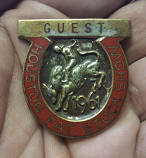 Houston Fat Stock Show and Rodeo 1961 Guest Badge Pin Vintage Original picture