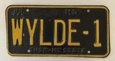Vintage 1980s Missouri Black Vanity License Plate WYLDE-1 Show-Me State Tag MO picture