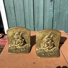VINTAGE rare Sea Ship early American CAST IRON BOOKENDS  picture