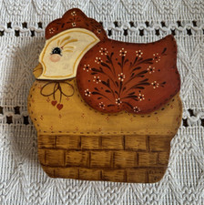 VTG 1984 Hen Chicken on Nest Hand Painted Signed Shelf Sitter Folk Art Country picture
