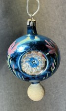 Vintage POLAND Large Triple Indent Christmas ornament, Blown Glass Mica Finial picture