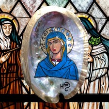 Hand-created Saint Mary Abalone Shell, Custom Religious Icon Art & Home Decor picture