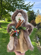 Vintage Old World Rustic Santa Christmas Figurine Wooden Base 1997 picture