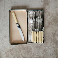6 piece Antique Universal Stainless Steel White Handle Dinner Knife Set 9.5