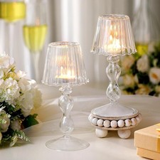 2 Pcs Crystal Candle Holders Lamp Shaped Crystal Tealight Candle Holders Clear picture