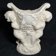 Vintage Medium White Cherub Ceramic  Vase Planter 11 in x 9 in picture