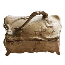 Antique Brass Keepsake Box Small Jewelry Box With Cherub Angel picture