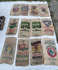 Lot 12 Vintage Burlap Potato Bean Sacks Washington Montana Horse Chicken Farm picture
