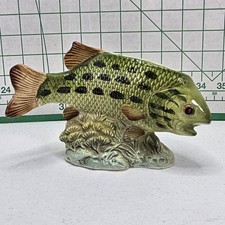 Vintage Relpo Japan 6670 Ceramic Bass Fish Planter Green Fishing Decor picture
