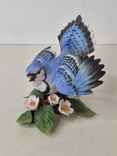 Vtg Lenox Blue Jay Fine Porcelain Bird Figurine Japan Pink Flowers Green Leaves picture