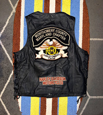 2003 Harley-Davidson Black Leather Vest w/ Chapter Patch & Harley-Davidson Patch picture