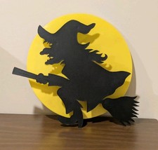 VTG ATICO Light Up Halloween Witch On Broom w/ Full Moon Retro Decor WORKS picture