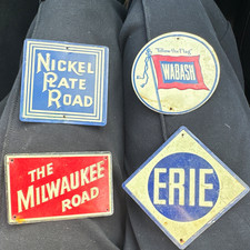 Vtg Railroad Signs Nickel, Wabash, Erie Milwaukee cereal tin 50s picture