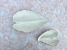 Vintge Large And Small White Porcelaine Leaf Ashtray With Gold Trim... picture