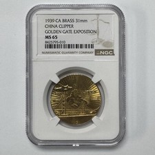 1939 Golden Gate Exposition China Clipper Medal NGC MS65 Brass 31mm Token picture