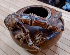 Vintage Handmade Asian Style Ceramic Vase/Bowl with Bamboo Handle picture