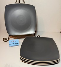 Home Trends Soho Lounge Gray Black Set Of 4 Dinner Plates Square 10.5” picture