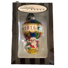 2016 Celebrations by RADKO Blown Glass Santa/Snowman In Hot Air Balloon Ornament picture