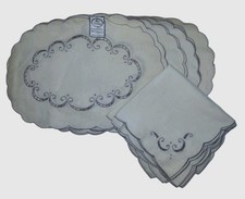 Vintage Boutross Madeira Linen Placemat Napkin Set 12 Hand Embroidered Cutwork picture