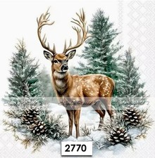 (2770) TWO Paper LUNCHEON Decoupage Art Craft Napkins  WINTER DEER STAG ELK SNOW picture