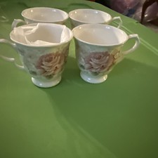 Vintage Nikko Tableware Japan Coffee Tea Cups Set of 4 Pink Rose Cottagecore picture