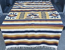 Vintage Mexican Woven Blanket Throw Southwestern Geometric 81x45 picture