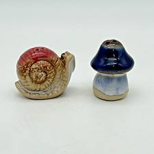 Drip Glaze Ceramic Snail & Mushroom Salt & Pepper Shakers (small - under 2