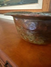 Hammered Real Copper Bowl  14.5 “ X 6” Lovely Patina Handmade In MX picture