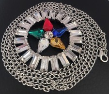 Masonic SILVER OES O.E.S Order Of the Eastern Star Charm Pendant Real Rhinestone picture