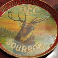 Geo. T. Stagg Company O.F.C. Bourbon Multicolor Advertising Tray with Elk picture