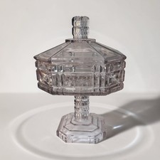 EAPG Covered Compote Vtg Antique 1880s O’Hara Glass Co “Panel & Star” 10” Tall picture