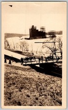 Vtg B&W Snapshot Group On Bridge River Construction Scene 1930s picture