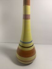 Vintage Pottery Yellow Brown Blue Bands Pottery Bud Vase~Portugal~9” picture