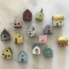 Handmade Artisan Ceramic House Beads Village Cottage Lot 14 Rustic Pottery Jewel picture