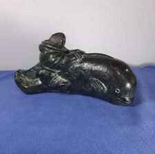 Vintage Carved Soapstone Inuit Eskimo Riding A Whale Figurine Sculpture picture