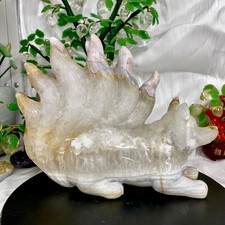 6.7LB Natural Amethyst Geode Hand Carved Nine-tailed Fox Quartz Crystal Decor picture