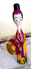 Vintage Asian Kokeshi Lady Figurine Doll Wooden Hand Painted 7