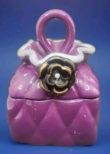 Vintage David’s Cookies Purple Quilted Design Ceramic Purse Cookie Jar picture