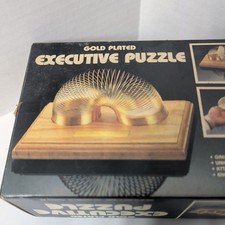 New Vintage 1989 Daybranch Gold Plated Executive Puzzle Oak Wood Base Taiwan  picture