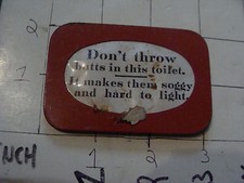 vintage TRICK/GAG/JOKE: 1960's DONT THROW BUTTS IN THIS TOILET little sign USED picture